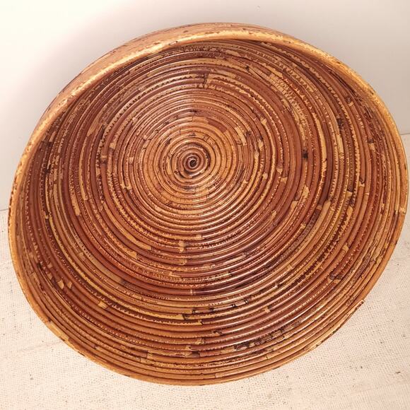 Pencil Reed Rattan Large Serving Bowl MCM Crespi Style Basket 14.5” - Picture 7 of 7